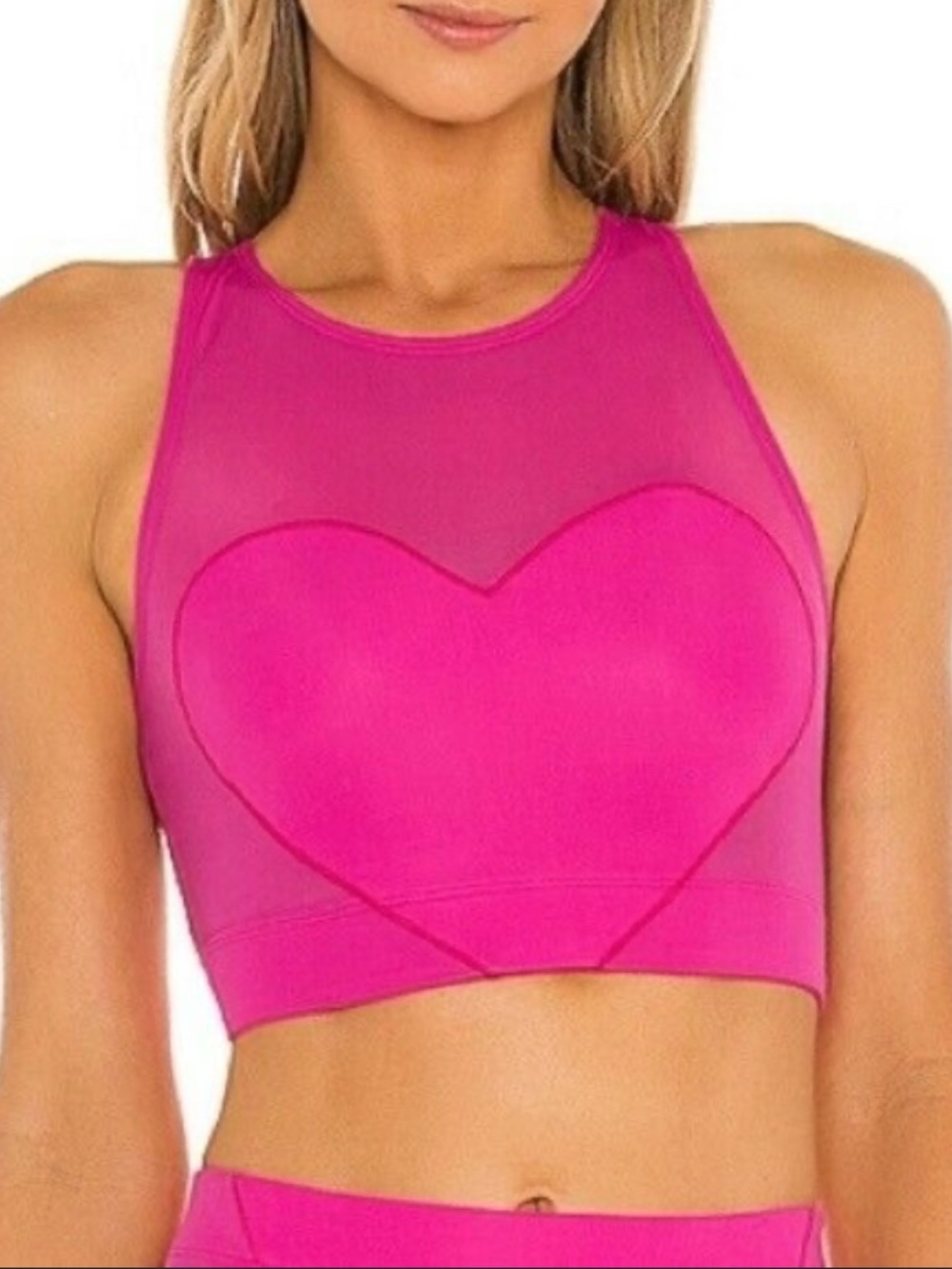 Adam Selman Sport Carbon38 Pink Sheer Heart Sports Bra Crop Top NWT size XL